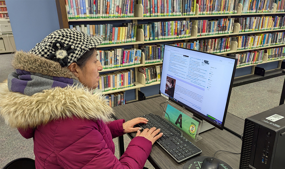 Adult at library computer